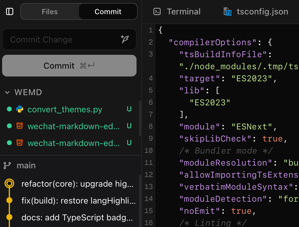 git commit Preview Area